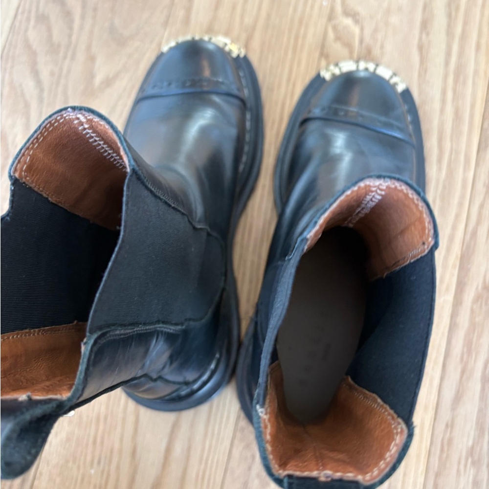 Sandro Black Leather Ankle Boots with Gold Accents - Picture 8 of 8